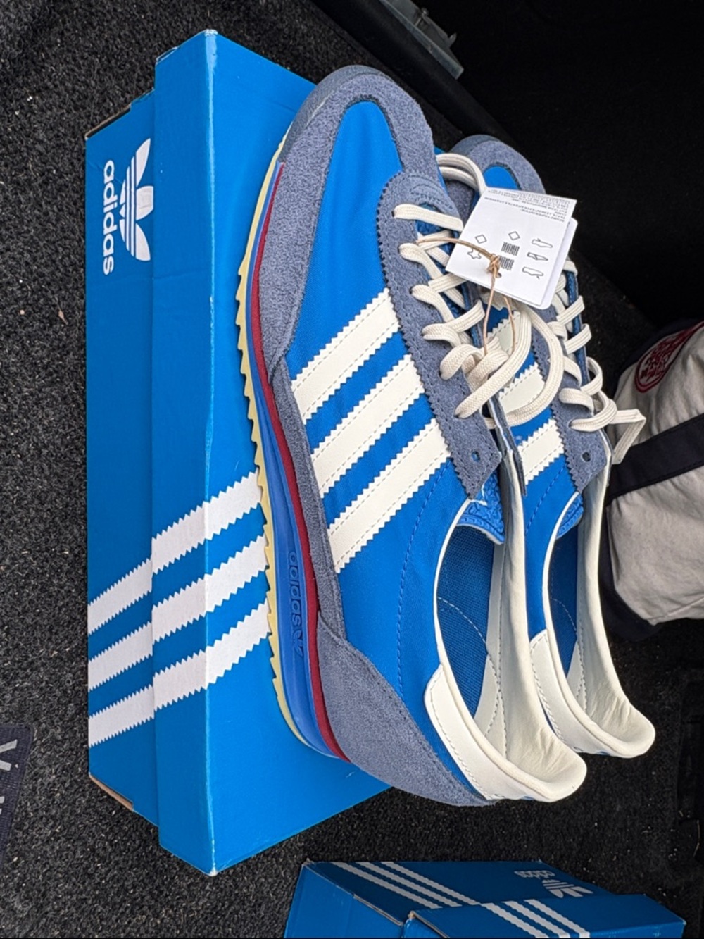 adidas Blue and White Retro Runner Sneakers with Gray Suede